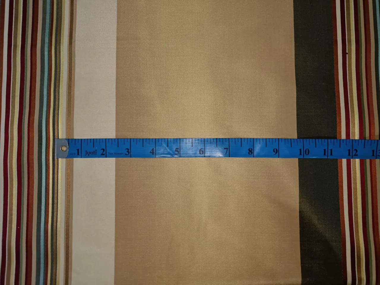 100% Pure Silk Taffeta Fabric beige/gold with multi color stripes 54" wide Taf S#134