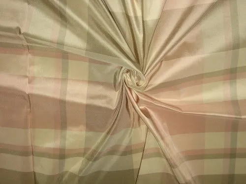 100% Pure Silk Taffeta Fabric Pink, Grey & Cream plaids 54" wide TAFC32[4]