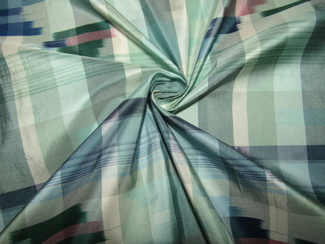 100% silk taffeta fabric blue and green PLAIDS 54&quot; wide sold by the yard