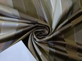 100% Silk Taffeta Fabric Shades of Brown,Gold & Grey colour with Satin Stripes 54" wide