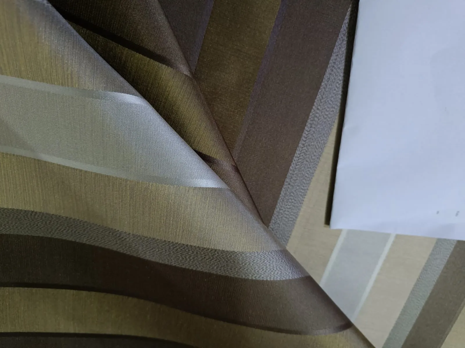 100% Silk Taffeta Fabric Shades of Brown,Gold & Grey colour with Satin Stripes 54" wide