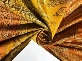 100% Silk Taffeta Jacquard Fabric  SHADED RUSTY ORANGE AND GOLD LEAVES TAFJACNEW16