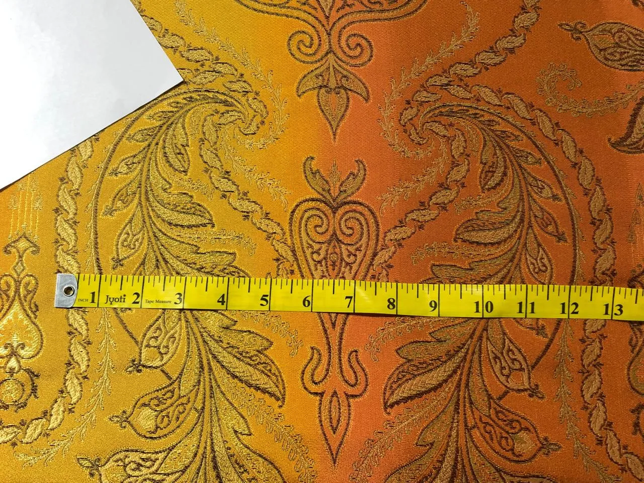 100% Silk Taffeta Jacquard Fabric  SHADED RUSTY ORANGE AND GOLD LEAVES TAFJACNEW16