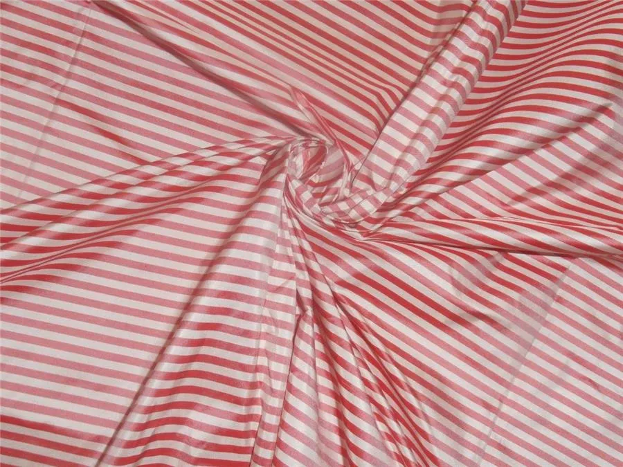 100 % Silk taffeta red and dark ivory colour 4mm stripe 54" wide TAFS2 [1397]