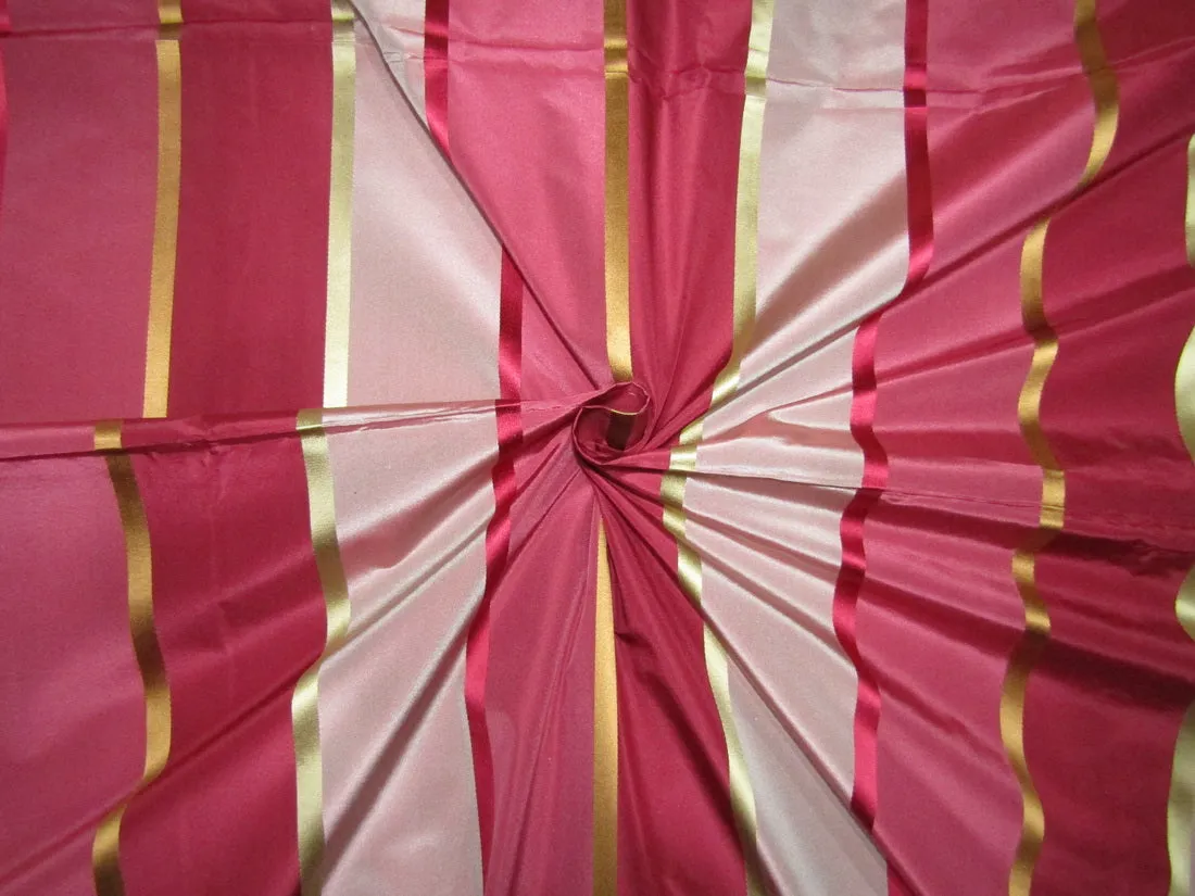 100% SILK TAFFETA satin stripes fabric shades of dusty pink to pinkish reds 54&quot;TAFS164[5]