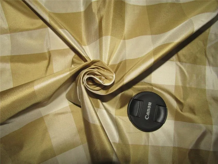 100%silk taffeta fabric Plaids Cream and gold TAF#C62[1] 54&quot; wide