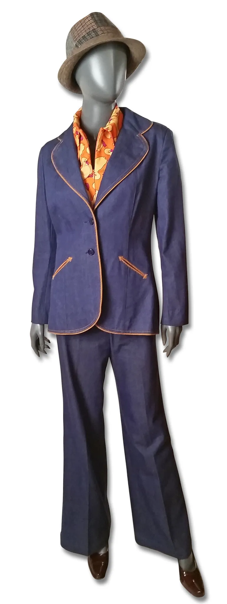 1970s Tipped Denim Pant Suit