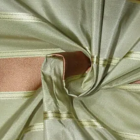 6.40 YARDS 100% SILK TAFFETA satin stripes fabric shades of pastel olive gold and peach 54&quot;TAFS164[7]