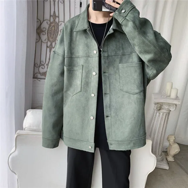 Aidase  Men's Solid Oversized Suede Jackets Korean Style Men Casual Loose Coats Autumn New Men's Fashion Outerwear