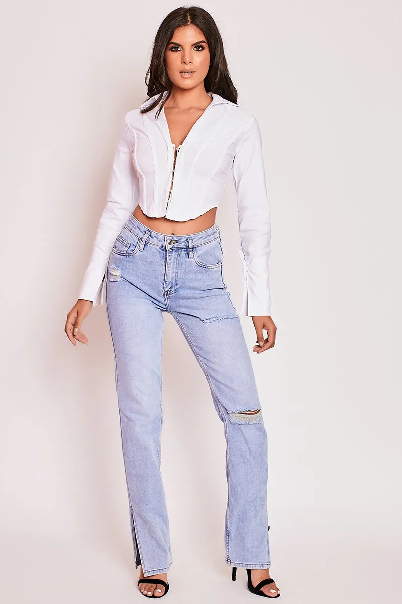 Annie - White Fitted Cropped Shirt