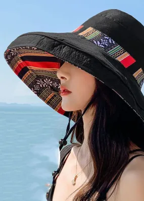 Art Black Striped Print Patchwork Cotton Bucket Hat LC0544