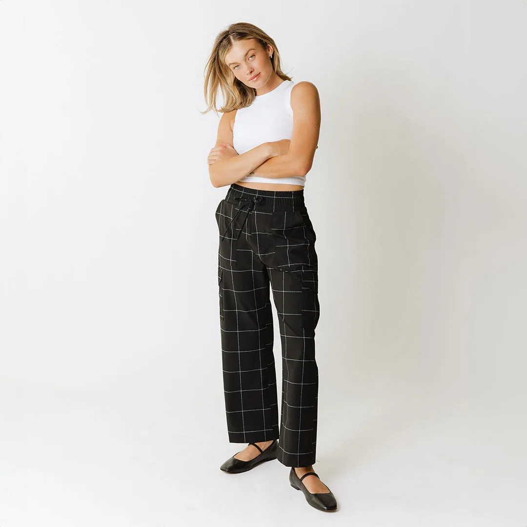 Audrey Cargo Trouser, Black Windowpane