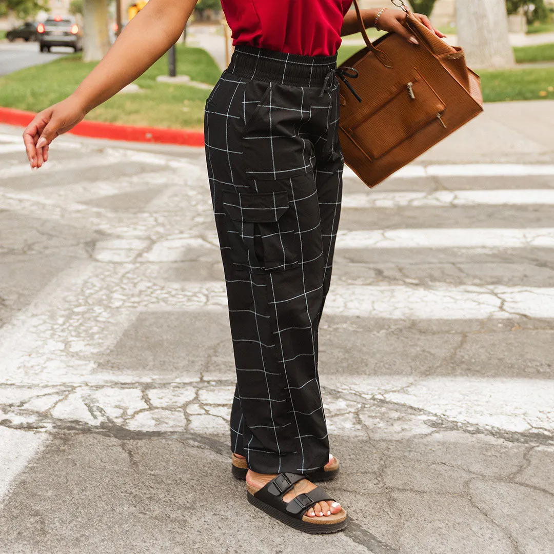 Audrey Cargo Trouser, Black Windowpane