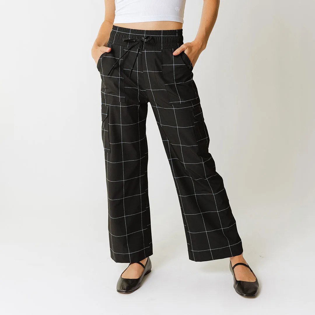 Audrey Cargo Trouser, Black Windowpane