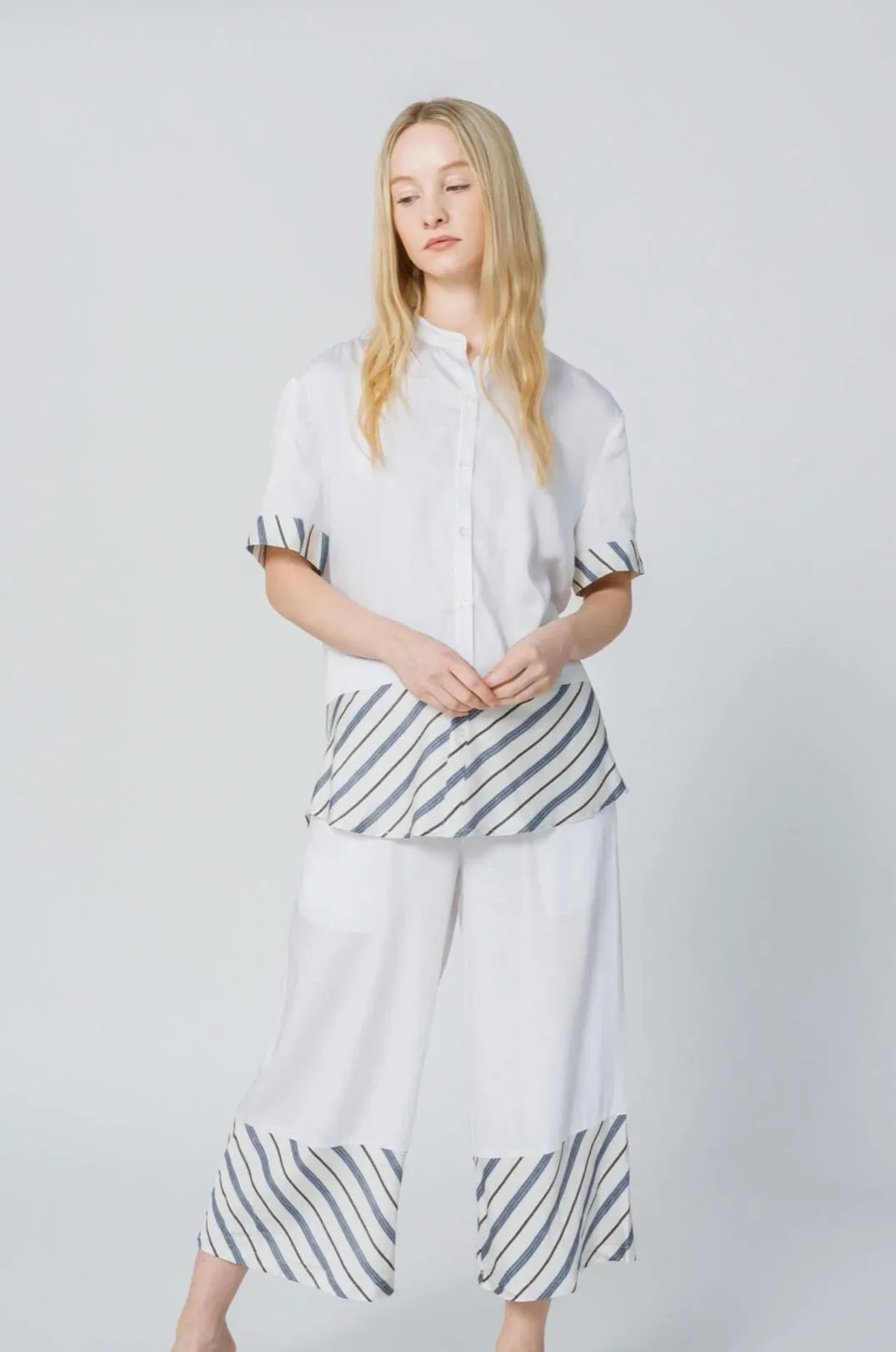 Bamboo Stripe Inset Short Sleeve Pajama Shirt