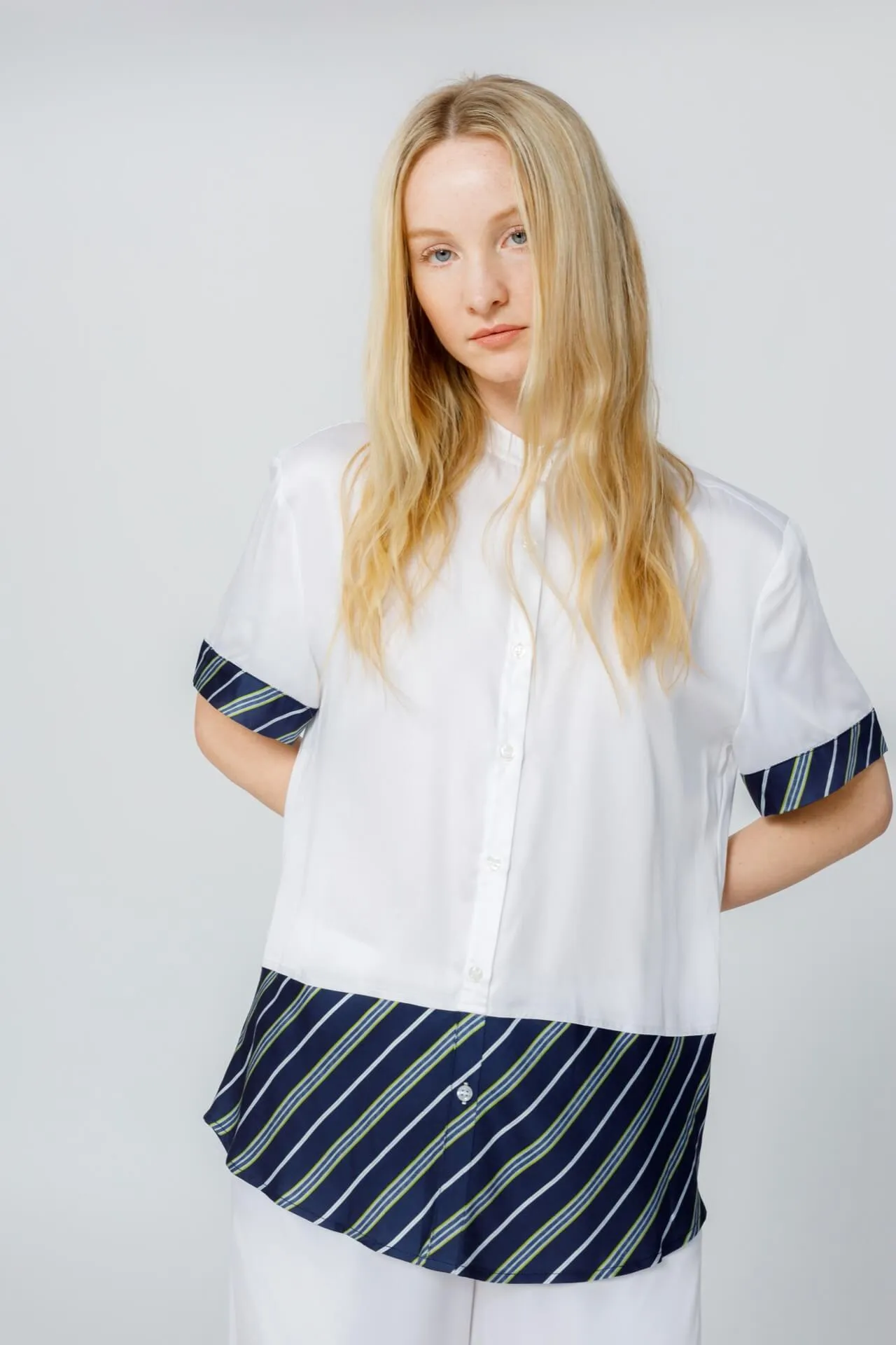 Bamboo Stripe Inset Short Sleeve Pajama Shirt