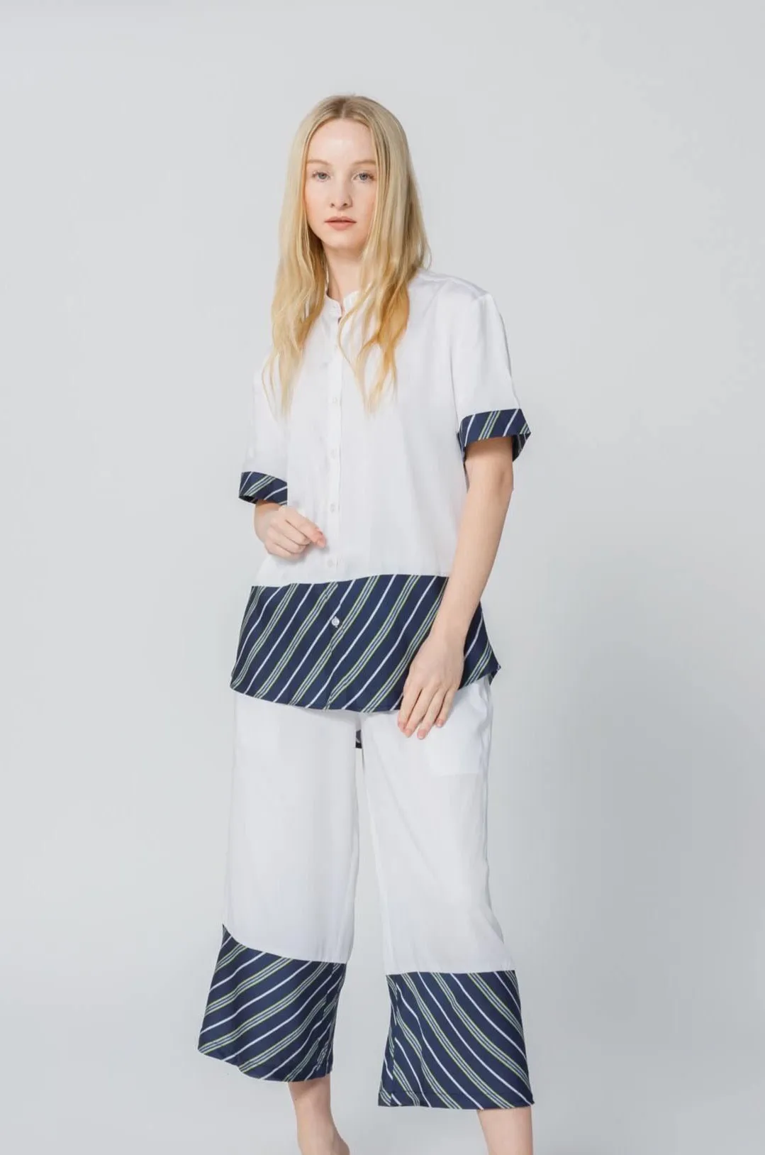 Bamboo Stripe Inset Short Sleeve Pajama Shirt