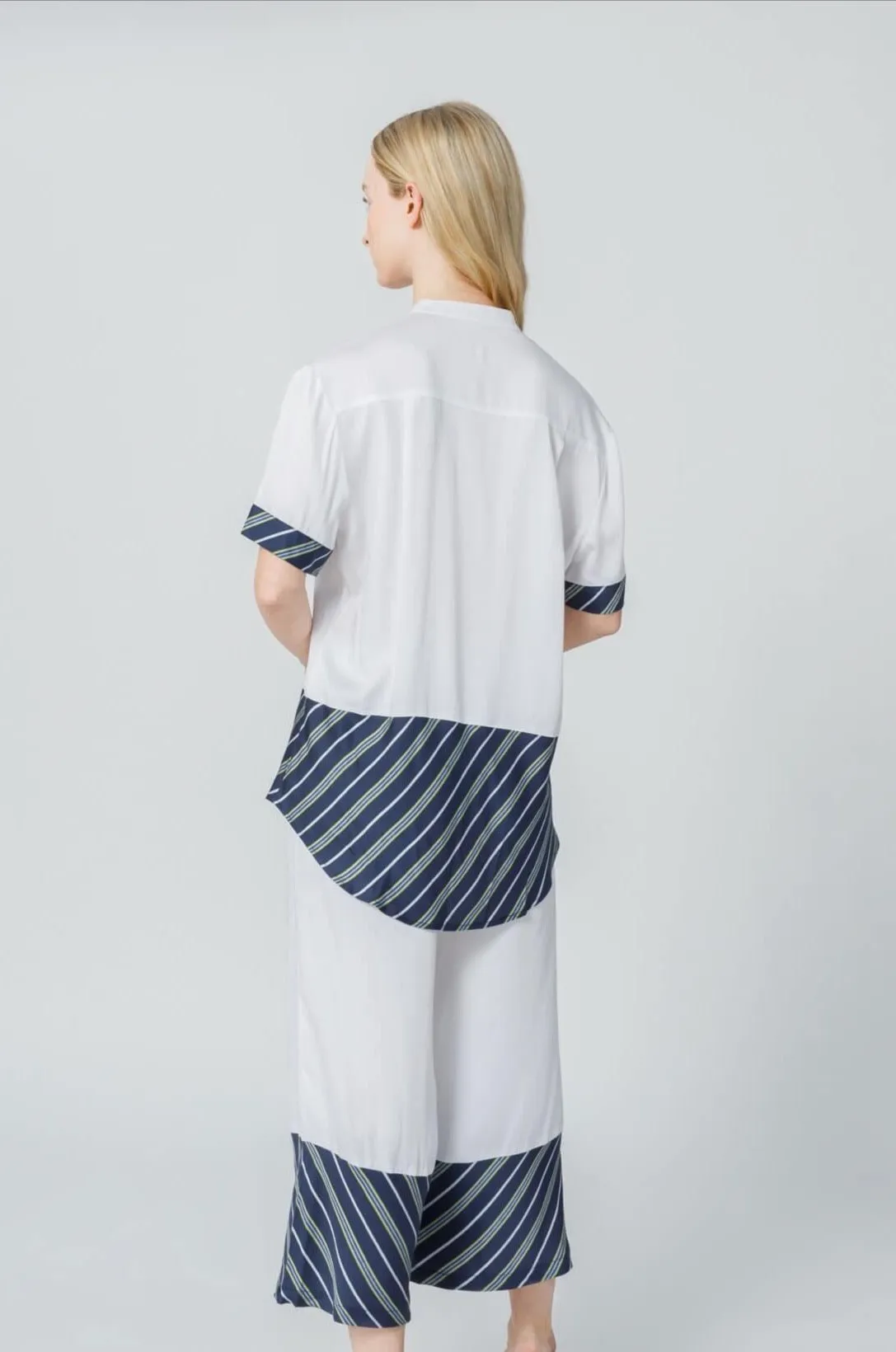 Bamboo Stripe Inset Short Sleeve Pajama Shirt