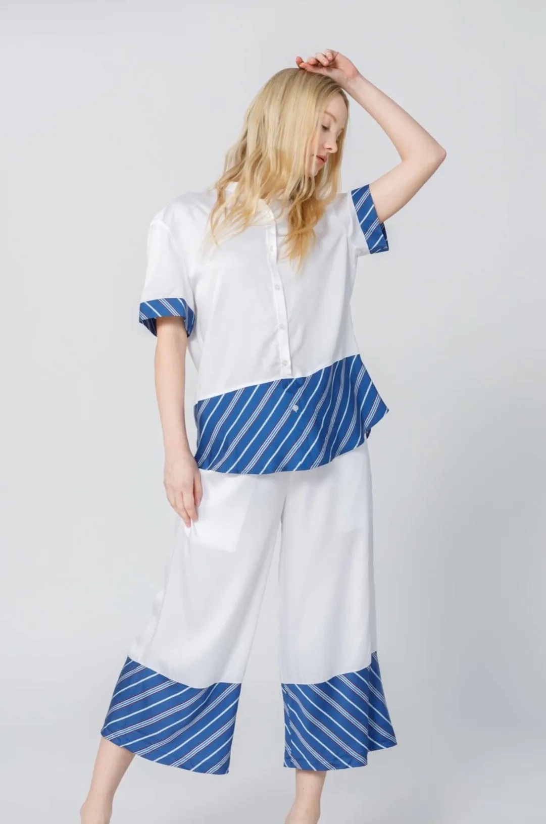 Bamboo Stripe Inset Short Sleeve Pajama Shirt