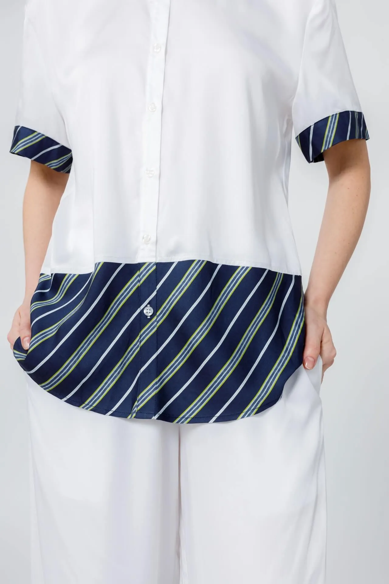 Bamboo Stripe Inset Short Sleeve Pajama Shirt