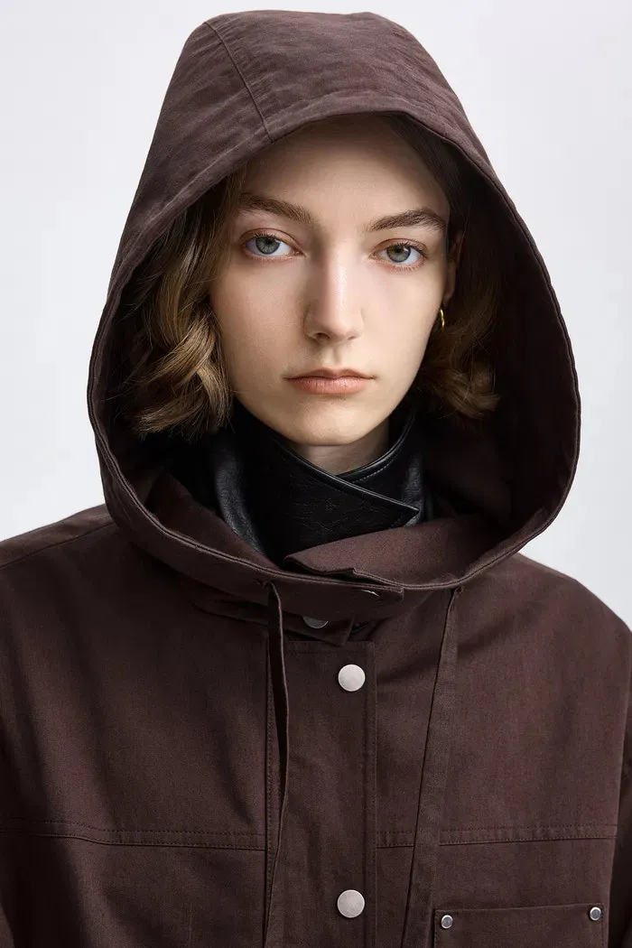 Beth Detachable Windproof Hooded Jacket in Washed Cotton