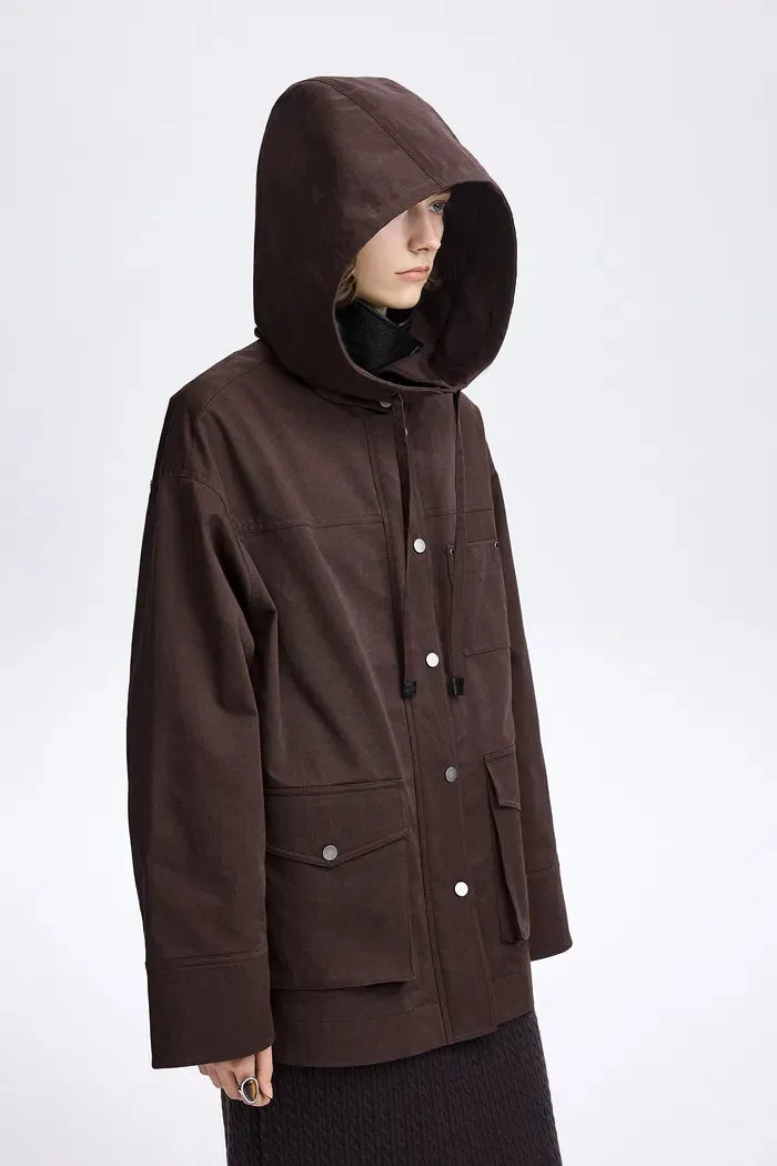 Beth Detachable Windproof Hooded Jacket in Washed Cotton