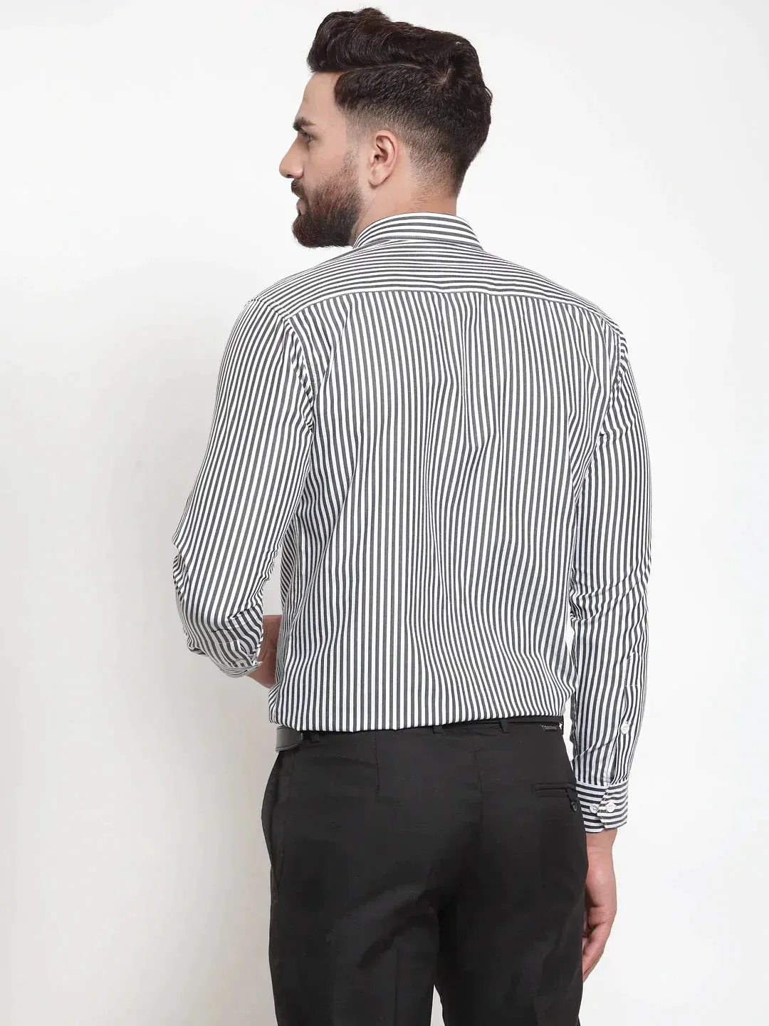 Black Men's Cotton Striped Formal Shirts