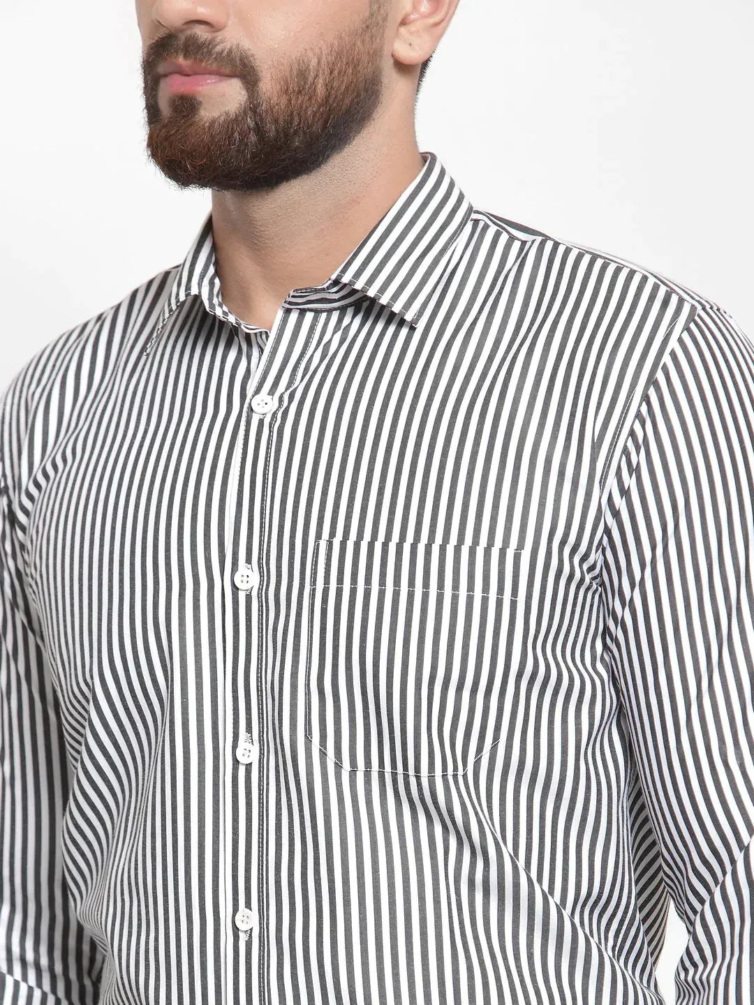 Black Men's Cotton Striped Formal Shirts