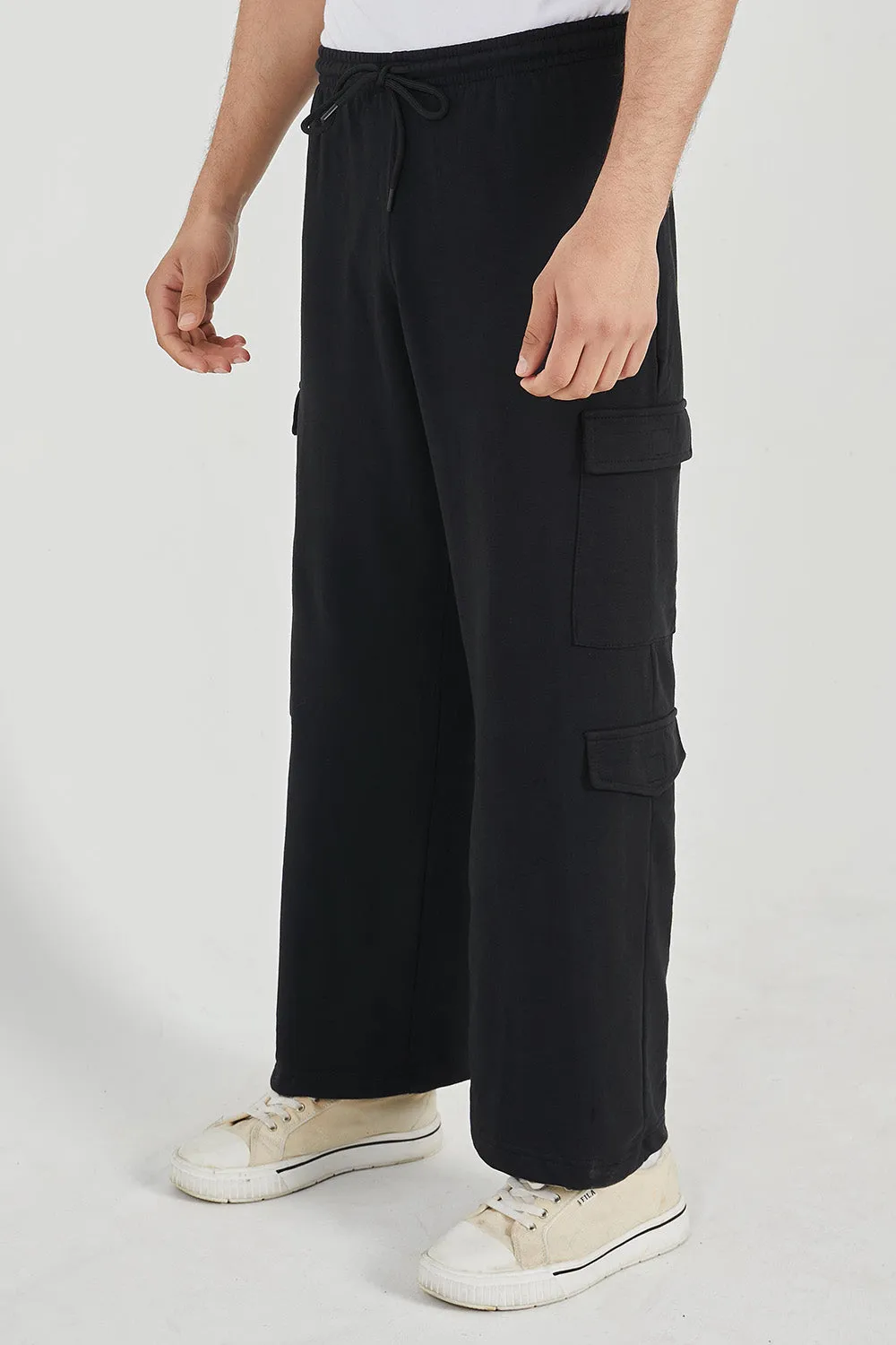 Black Wide Legged Cargo Trousers