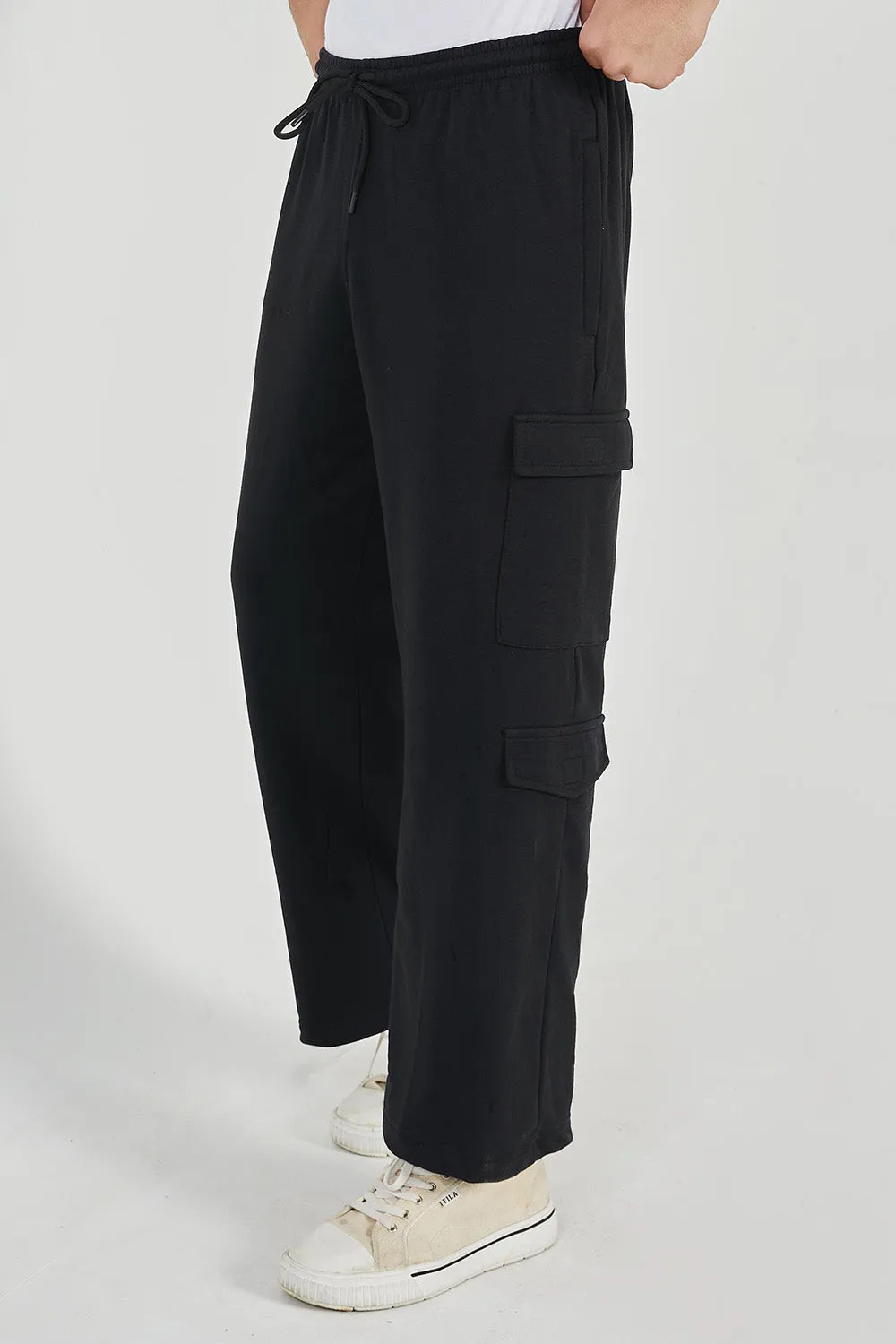 Black Wide Legged Cargo Trousers