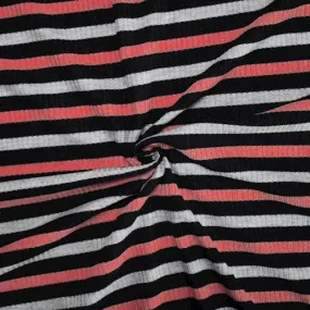 Black/Hot Pink/Gray Striped 4x2 Rib Knit Fabric