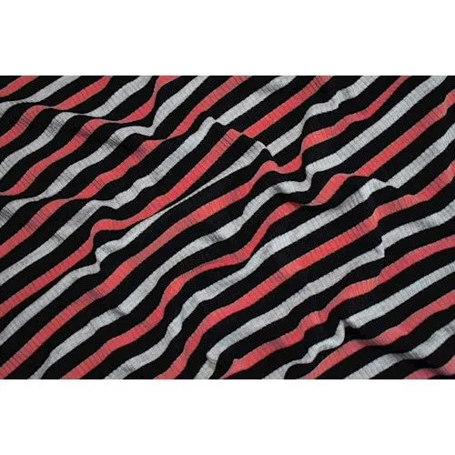 Black/Hot Pink/Gray Striped 4x2 Rib Knit Fabric