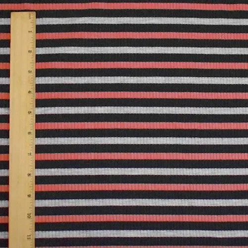 Black/Hot Pink/Gray Striped 4x2 Rib Knit Fabric