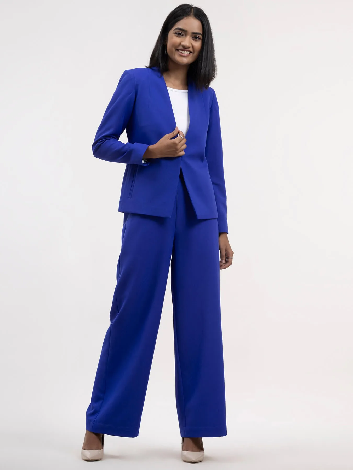 Blazer And Wide Legged Trousers Co-ord - Royal Blue