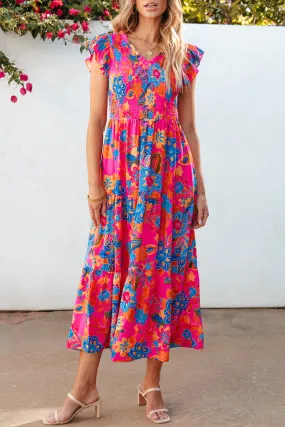 Boho Floral Ruffle Tiered Long Dress