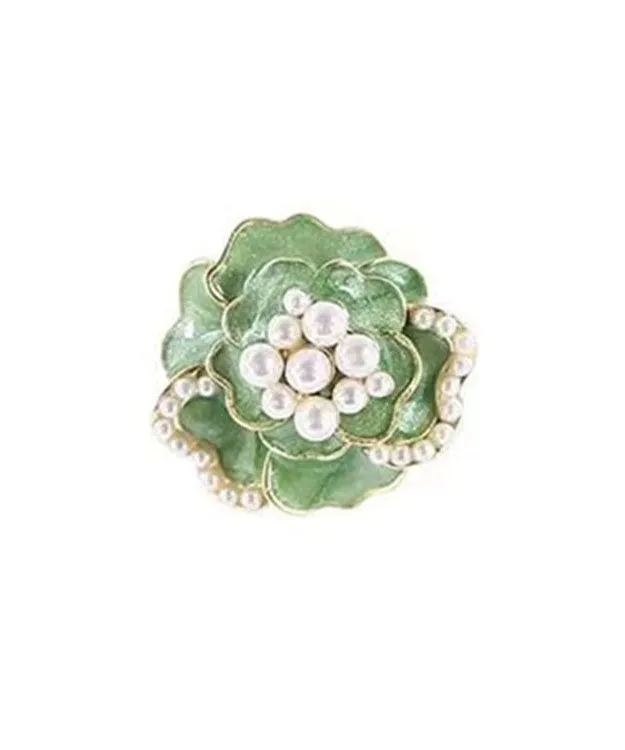 Boho Green Sterling Silver Copper Pearl Floral Stud Earrings TW1030