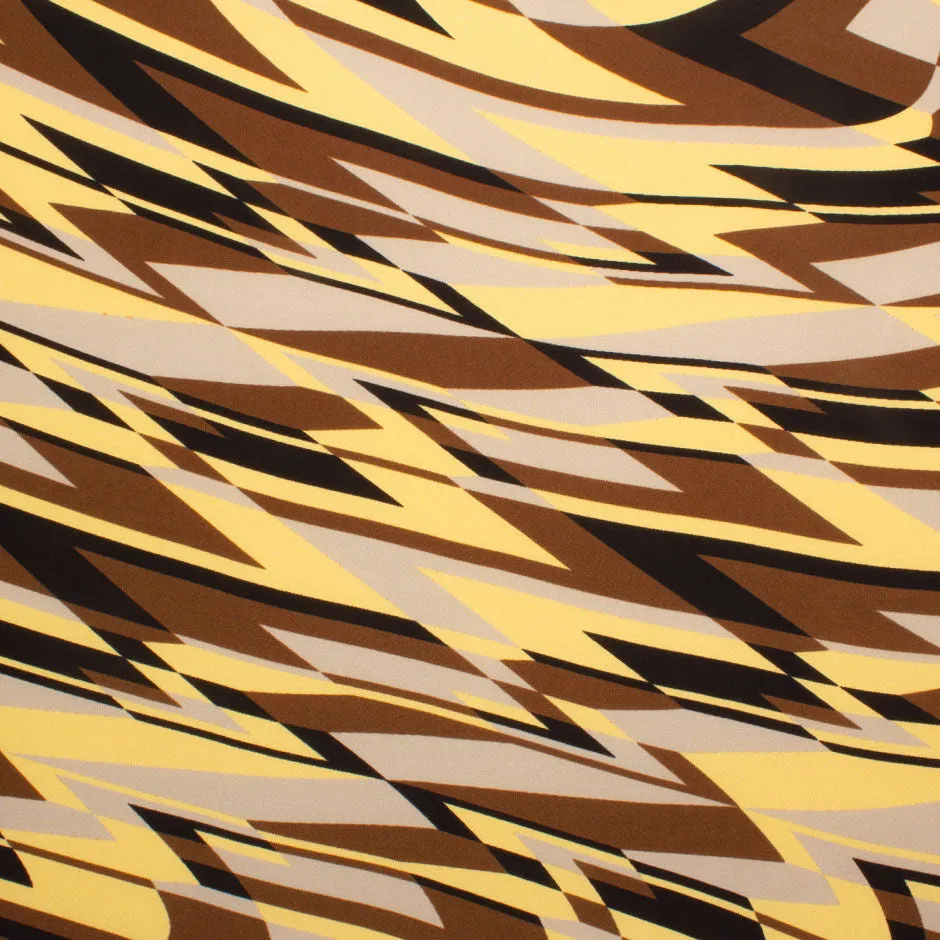 Brown, Beige & Yellow Geometric Printed Silk