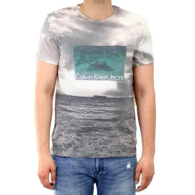 Calvin Klein CKJ Water-Sky Print Fashion Tee - Smoked Pearl - Mens