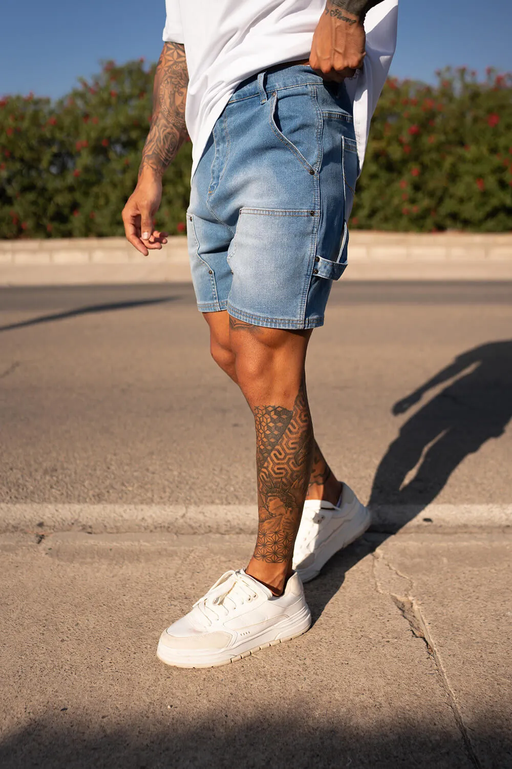 Carpenter Denim Shorts - Light Blue