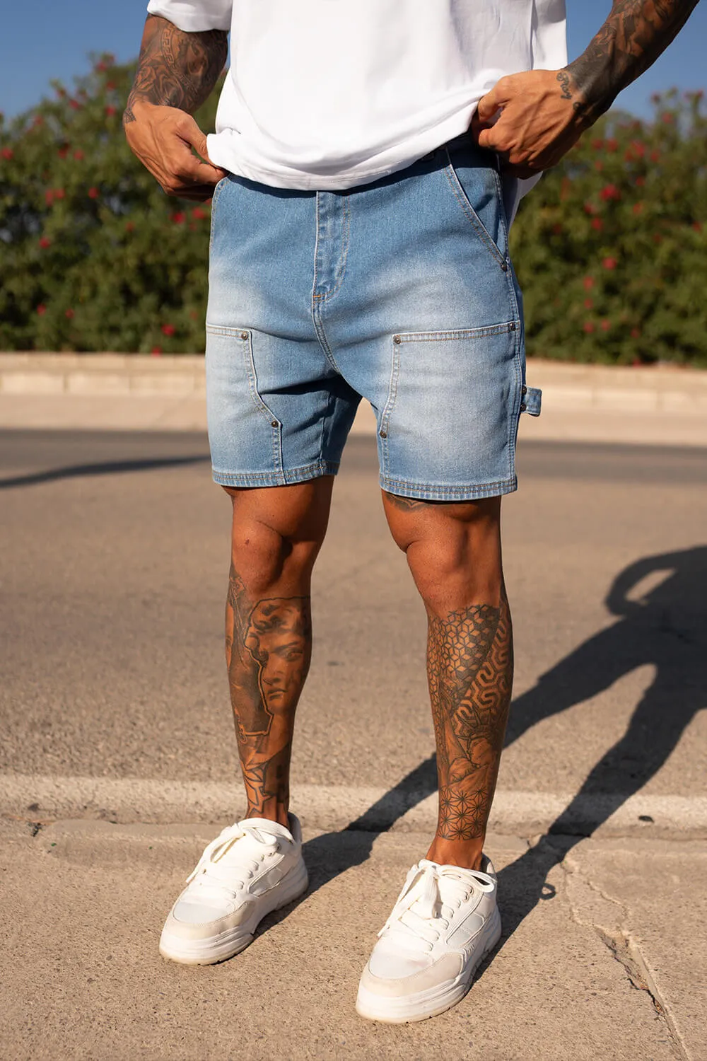 Carpenter Denim Shorts - Light Blue