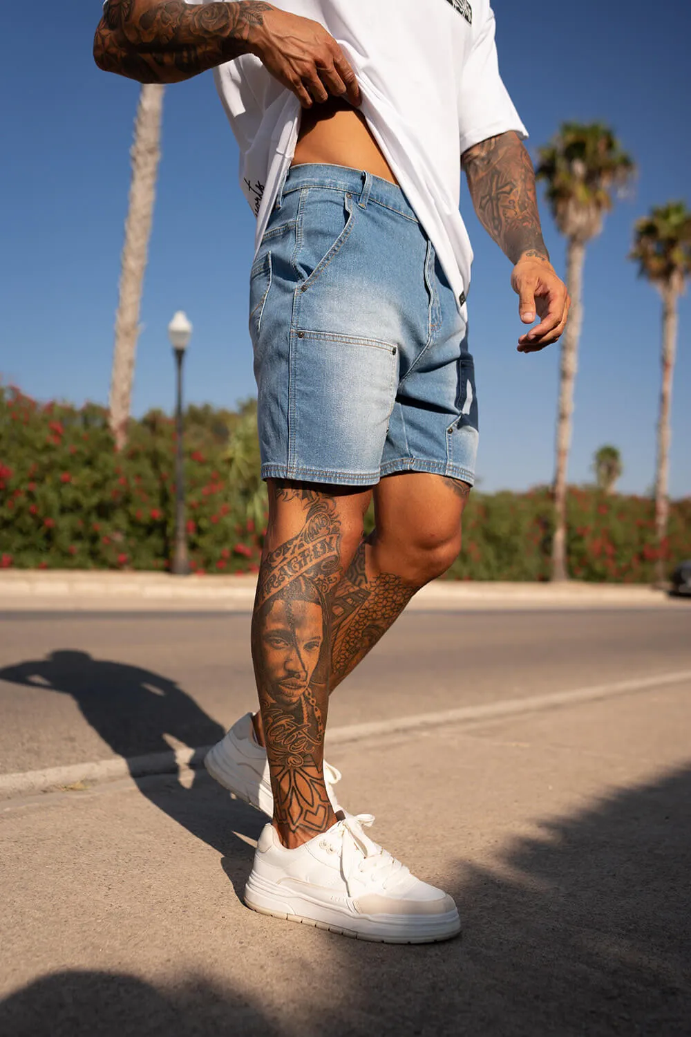 Carpenter Denim Shorts - Light Blue