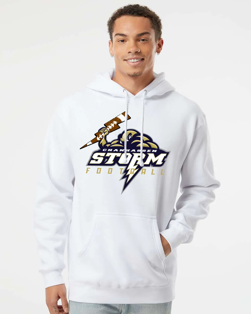 Chanhassen Storm Football Bolt Hoodie, White