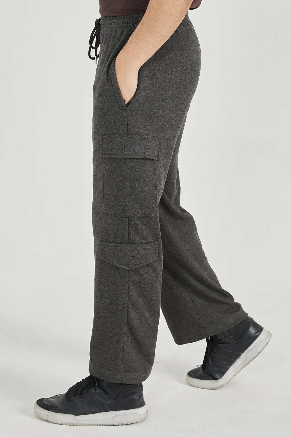 Charcoal Wide Legged Cargo Trousers