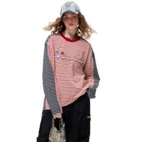 Contrast Color Striped Long Sleeves in Red