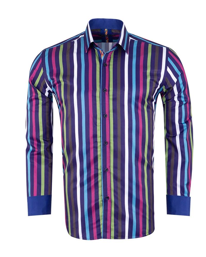 Dark Green Colourful Bold Striped Men's Shirt