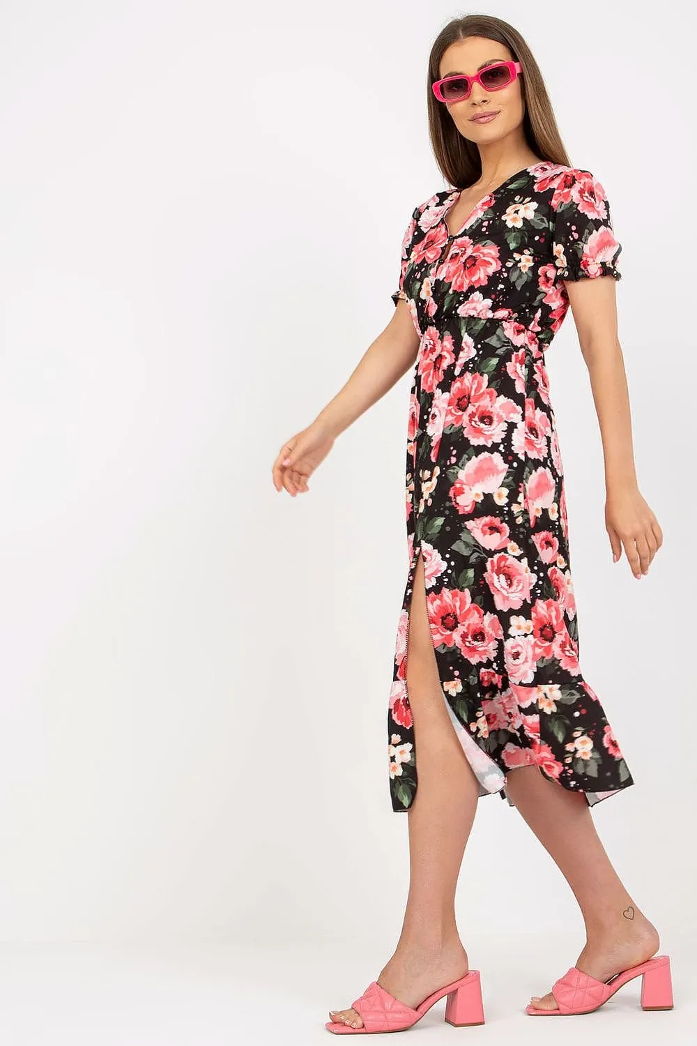 Daydream Floral Summer Dress with Front Buttons and Frill - Daydress Italy Moda: Elegantly Comfortable Floral Dress for Summer