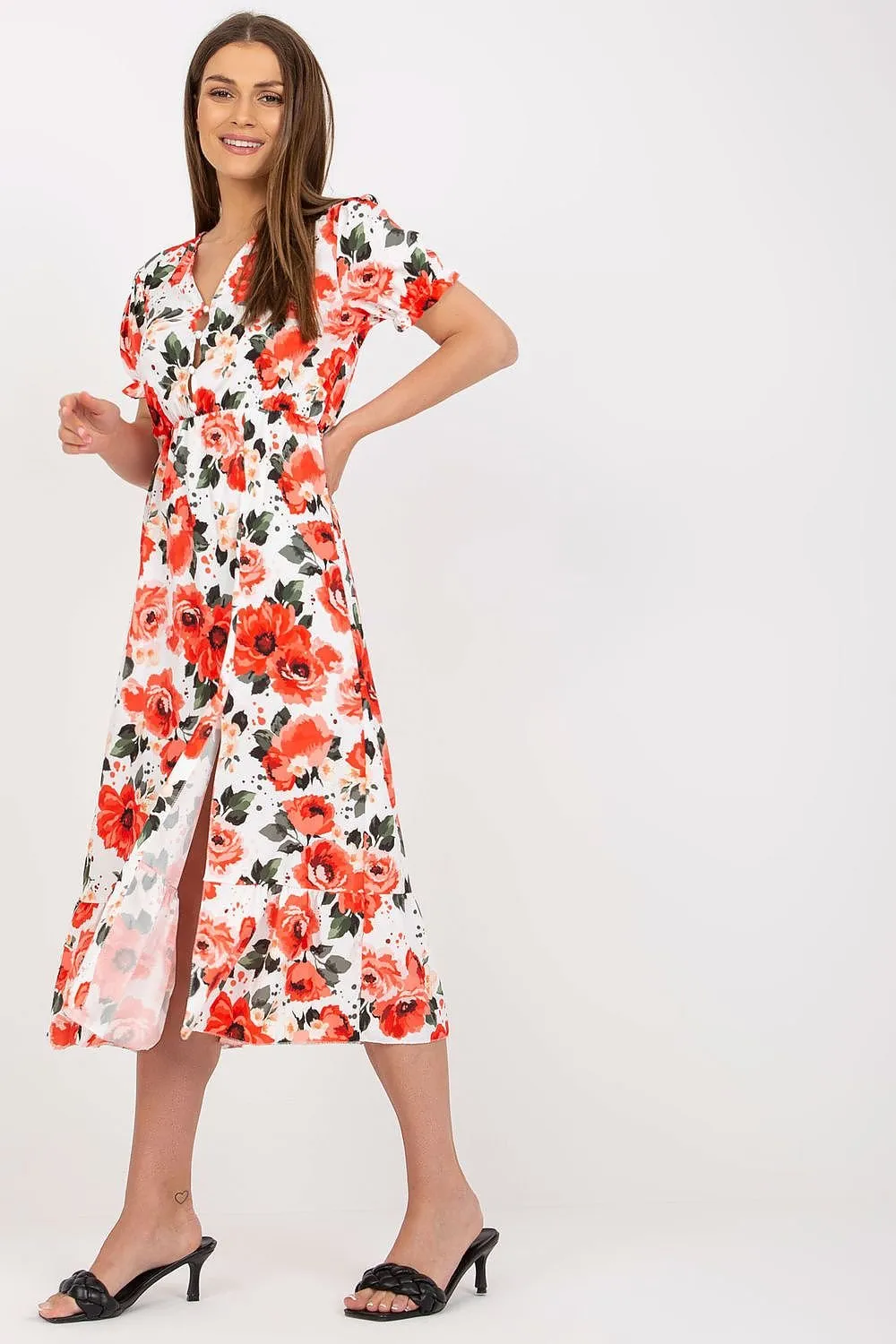 Daydream Floral Summer Dress with Front Buttons and Frill - Daydress Italy Moda: Elegantly Comfortable Floral Dress for Summer