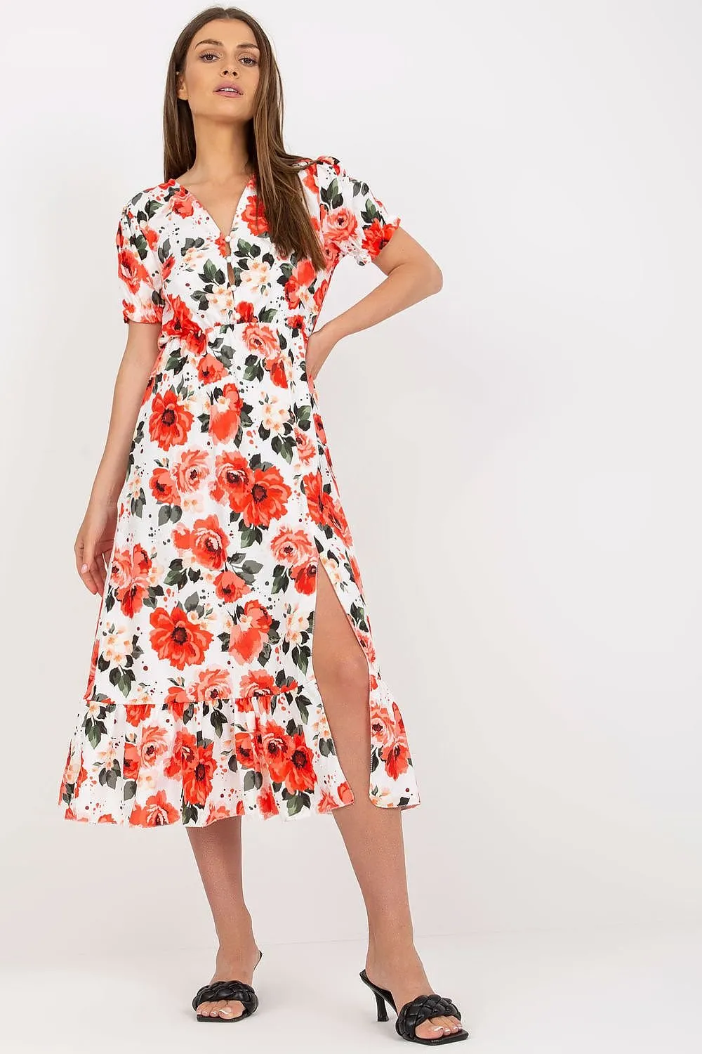 Daydream Floral Summer Dress with Front Buttons and Frill - Daydress Italy Moda: Elegantly Comfortable Floral Dress for Summer