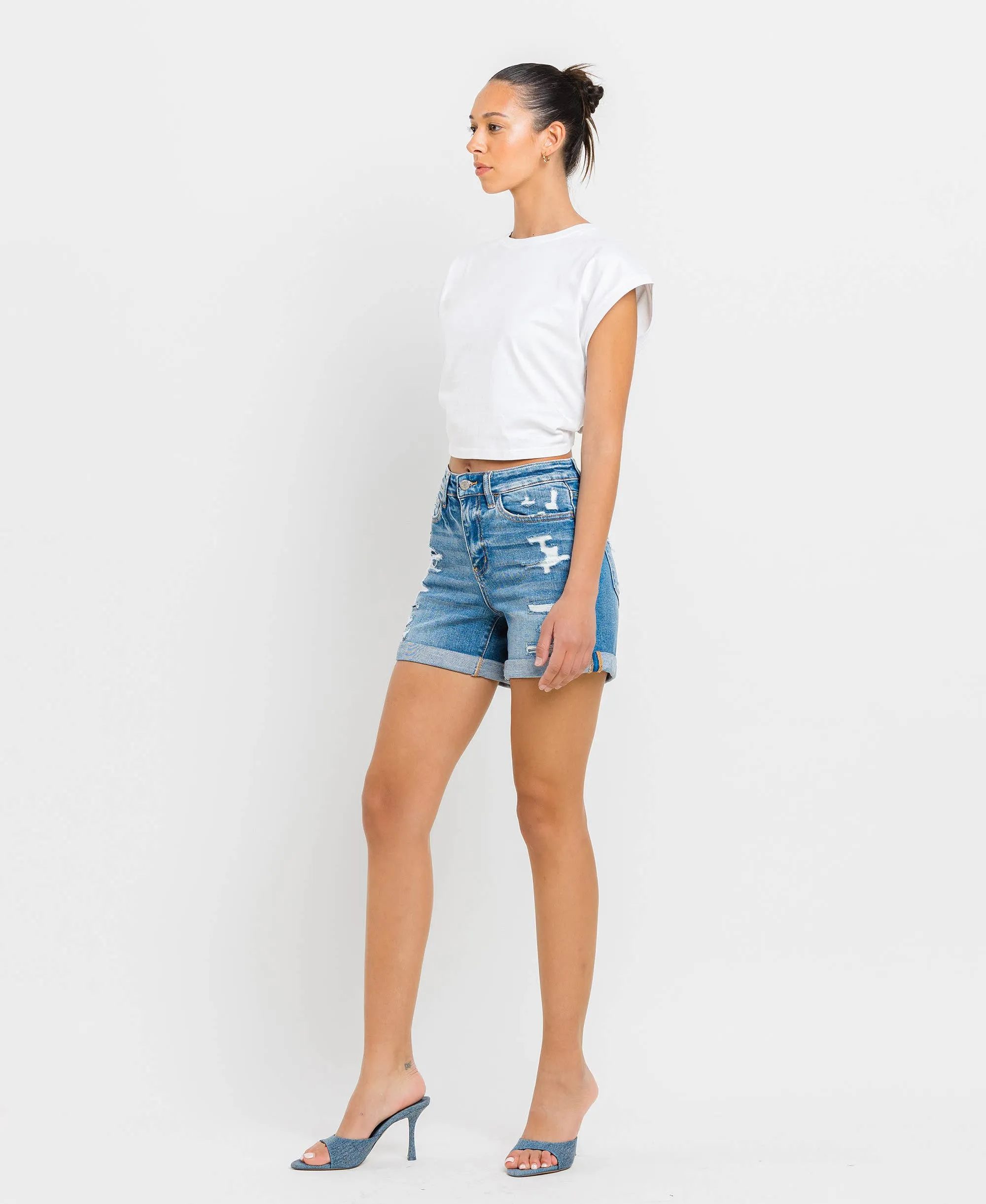 Double the Fun High Rise Cuff Jean Shorts