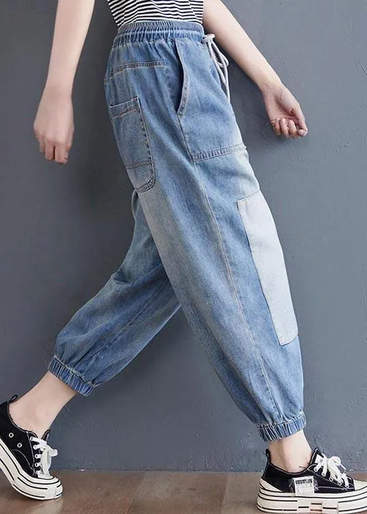 Elegant Blue pockets jeans Summer Cotton Pants